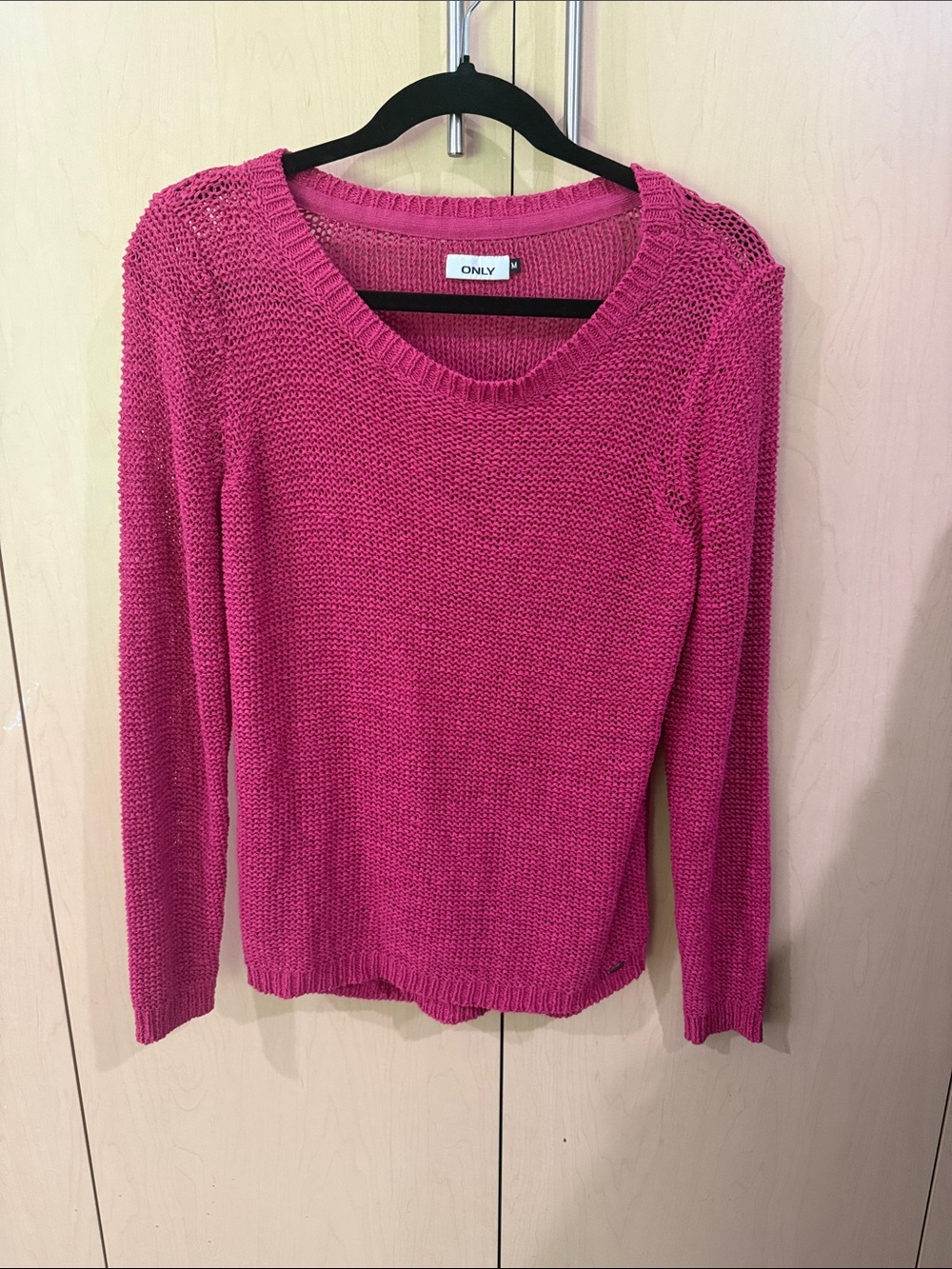 Only Women's Hot Pink Knit Crew Neck Sweater